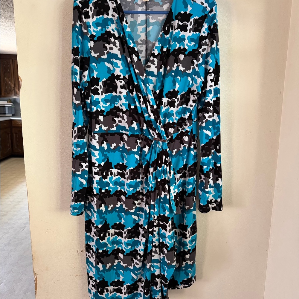 Michael Kors-Blue Camo Wrap Dress - XL